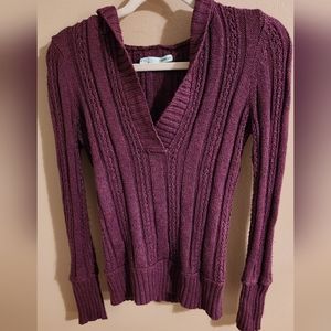 Maurices women's deep v-neck ribbed knit hooded sweater